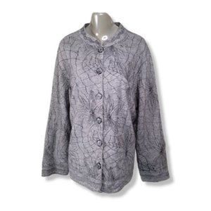 Liz & Me Womens Gray Floral Pattern Long Sleeves Button Down Blazer Plus Size 3X